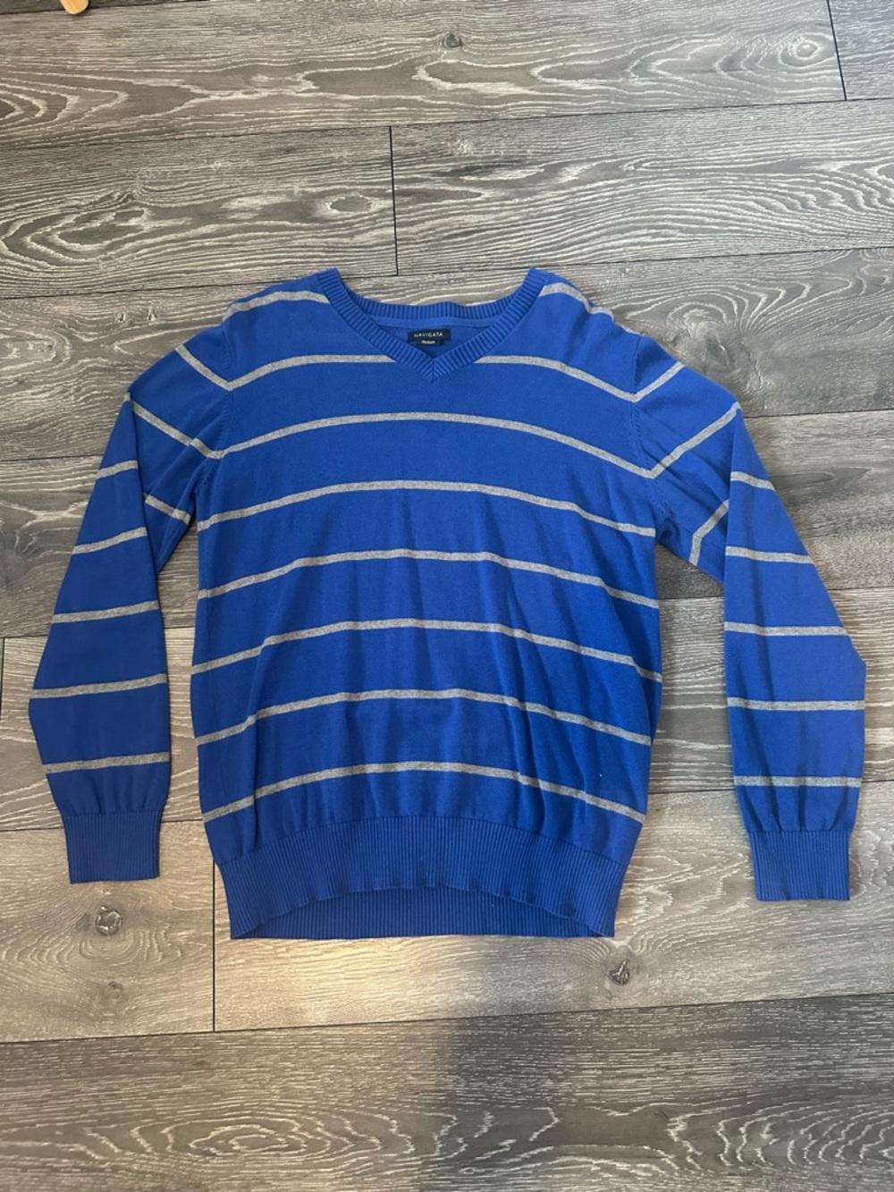 Men's V-Neck Striped Sweater in Royal Blue